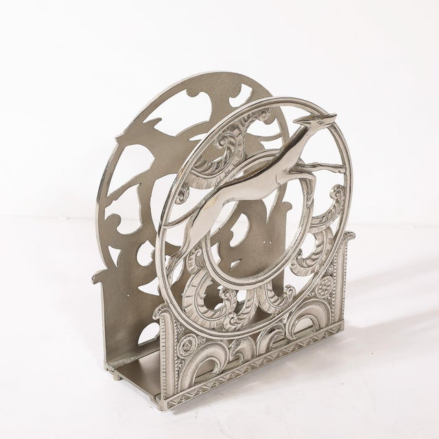 Art Deco Nickeled Bronze Magazine Stand of Stylized Leaping Greyhound For Sale - Image 9 of 15