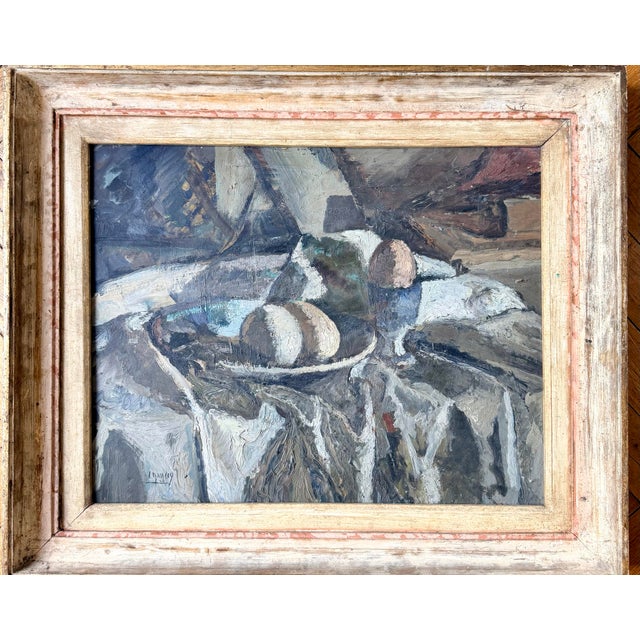 1920s Painting "Two Eggs and One Soft-Boiled Egg," Oil on Cardboard, Signed Leon Nancey (1893-1972), France For Sale - Image 5 of 7