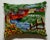 Elegant pillow tightly hand embroidered of a vivid landscape scenery, beautiful colors. Fresh insert, quality cotton backing