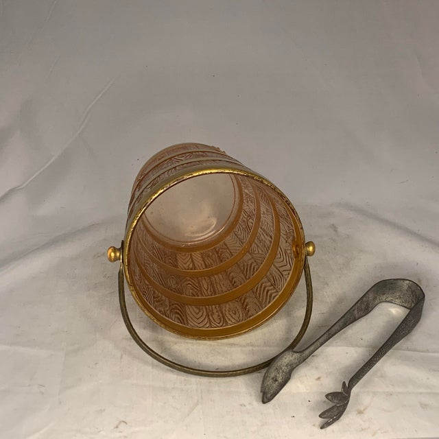 Vintage Cambridge Pink Glass Ice Bucket with Pewter Tongs For Sale - Image 6 of 9