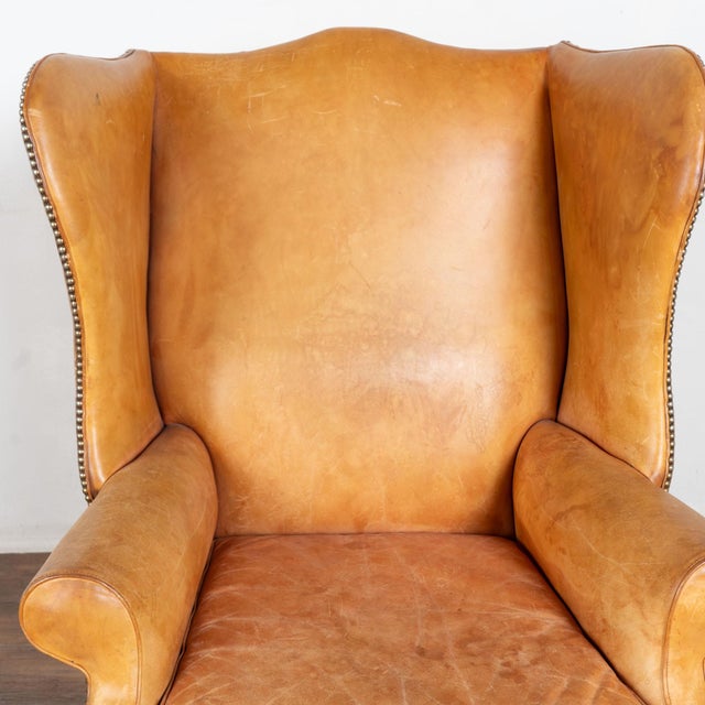 Traditional 20th Century Tall Wing Back Vintage Leather Armchair From Denmark For Sale - Image 3 of 10