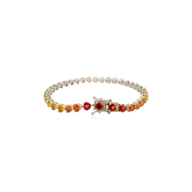 Colorful Multi Sapphire Vintage Heart Bracelet in 14k Solid Gold For Sale In New York - Image 6 of 11