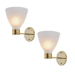 1950s Lisa Johansson-Pape Opaline Glass & Brass Wall Lamps - a Pair