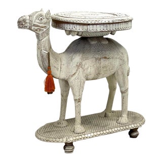 Mid-Century Anglo-Indian Carved White Washed Camel Form Side Table For Sale