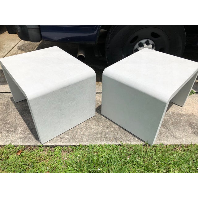 Late 20th Century 20th Century Modern Made Goods Faux Shagreen Waterfall Side Tables - a Pair For Sale - Image 5 of 8