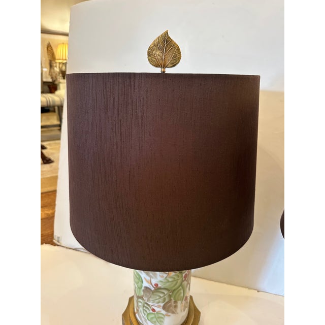 1950s Chinese Porcelain Lamps With Brass Bases and Custom Shades -a Pair For Sale - Image 5 of 13