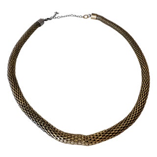 Vintage 1980s Mesh Collar Necklace, Antique Bronze-Tone For Sale