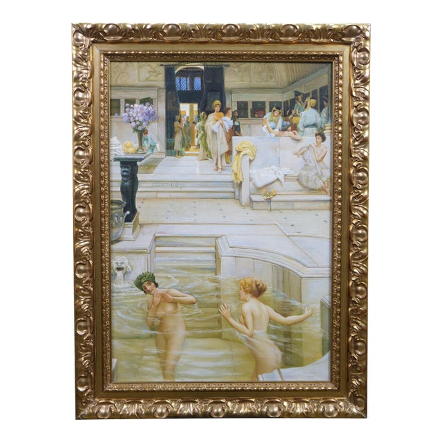 Late 20th Century Ladies Bath House Pompeii Roman Oil Painting After Sir Lawrence Alma-Tadema 31" For Sale