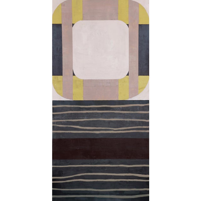 "tribal stripe chartreuse" is a graphic abstract geometric original work on paper with dynamic patterns and shapes evoking...