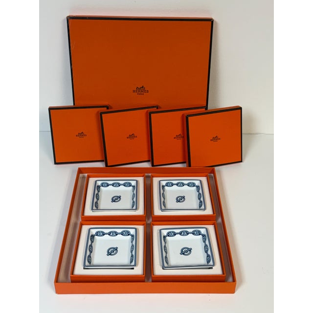 Hermès Paris Chaîne d'Ancre Porcelain Nut or Sweetmeat Dishes, Set of Four Hermès Paris Chaîne d'Ancre porcelain nut or...