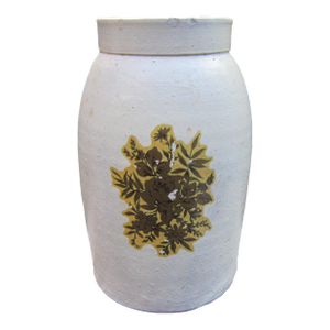 Antique Stoneware Crock Cream With Flower Decal 8 3/4" Tall Approx.