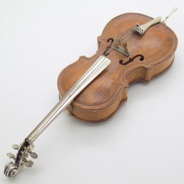 1980s Vintage Italian Genuine Silver 800 and Wood Large Contrabass Sculpture by Sacchetti, Arezzo, 1980s For Sale - Image 5 of 11