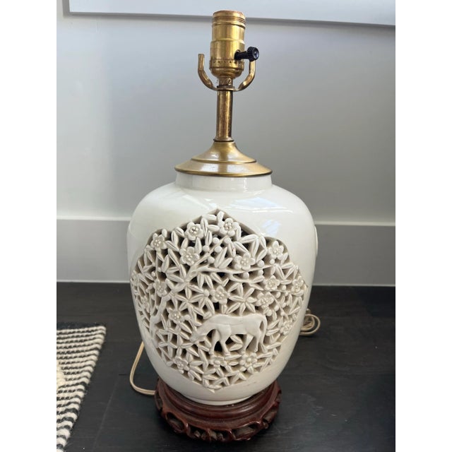 Mid-Century Blanc De Chine Reticulated Table Lamp For Sale - Image 4 of 10