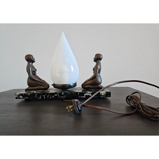 1920s Art Deco Period American Nuart Frankart Style Sculptural Female Nude Figure Table Lamp For Sale - Image 12 of 12