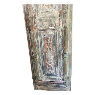 Vintage Hand-Carved Solid Wood Barn Door – Rustic Single Sliding Door Panel 96x30 For Sale