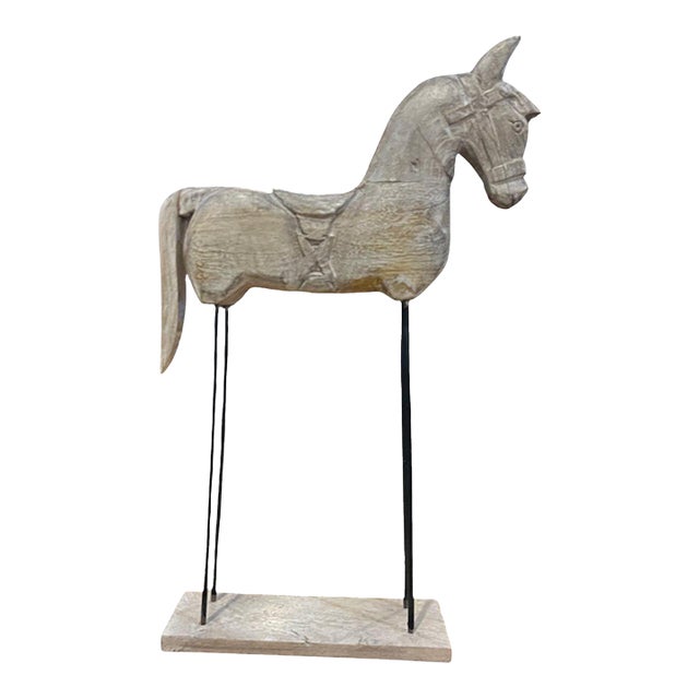 19th Century Hand-Carved Horse Sculpture on Iron Stand For Sale