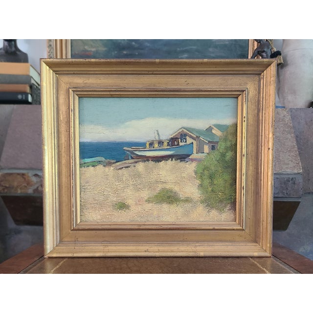 Original 1920's oil painting by Arthur Harold Knott (1883-1977) of a Morro Bay coastal scene. Signed and titled "Up For...