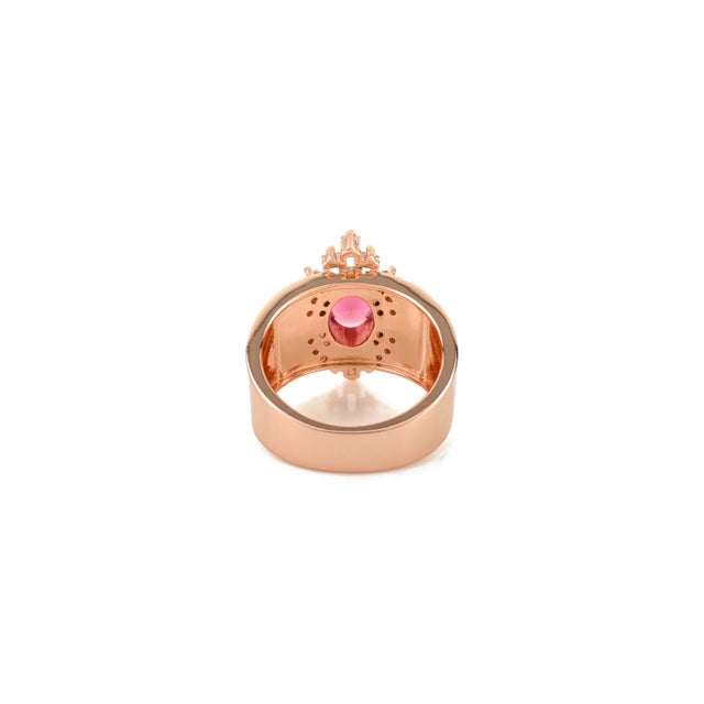 Not Yet Made - Made To Order Rose Gold Finish Silver Ring With Red Cubic Zirconia & Clear Cz Halo - Size 8 For Sale - Image 5 of 9