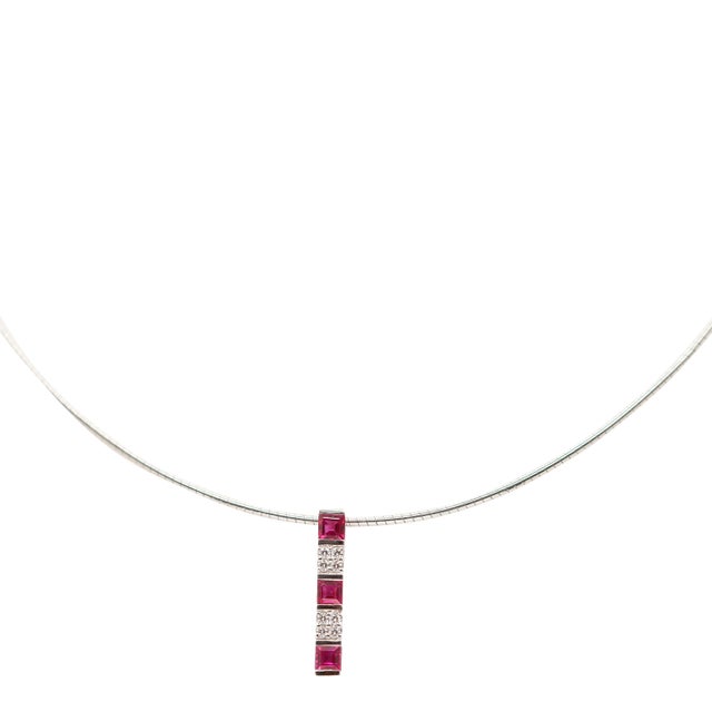 1990s Mikimoto Ruby and Diamond 18k White Gold Pendant Necklace For Sale