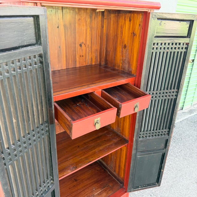 Vintage Chinese Red Wooden Cabinet For Sale In West Palm - Image 6 of 11