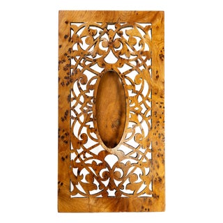 Handmade Moroccan Thuya Wood Tissue Box – Carved Wooden Tissue Holder – Marrakech Home Decor – Moroccan Artisan Gift For Sale
