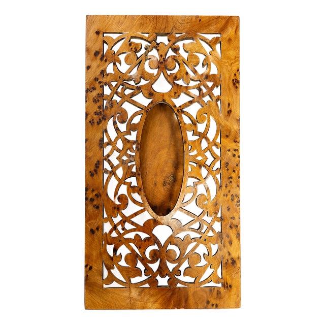 Handmade Moroccan Thuya Wood Tissue Box – Carved Wooden Tissue Holder – Marrakech Home Decor – Moroccan Artisan Gift For Sale