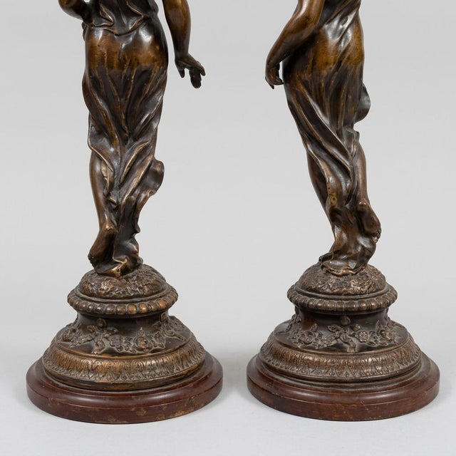 Wood Large 20th Century Belle Époque French Female Figurines in Bronzed Metal, Set of 2 For Sale - Image 7 of 14