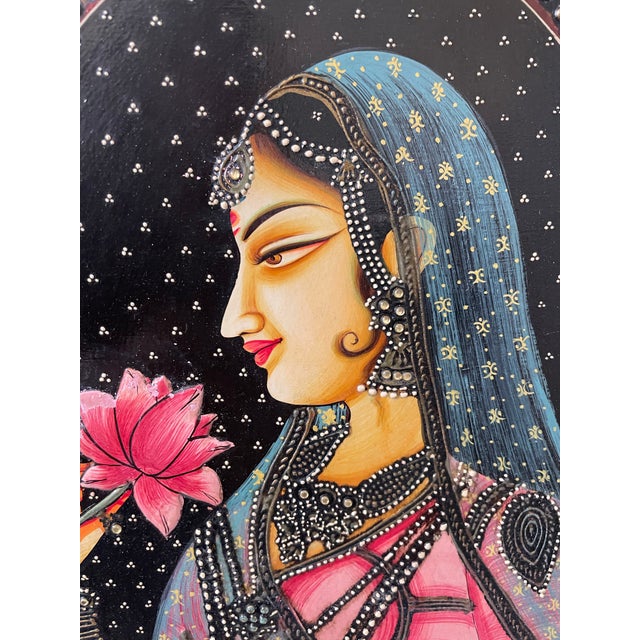 Bani Thani Indian Mona Lisa Diptych Hand Painted Original Oil Painting 24x18” For Sale - Image 4 of 11