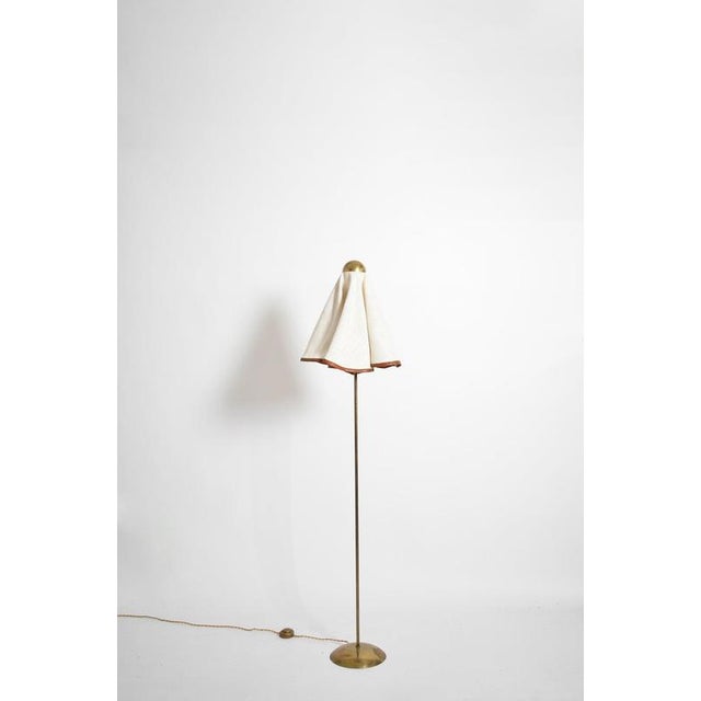 Brass, Fabric and Leather Floor Lamp, 1960s. For Sale - Image 6 of 6