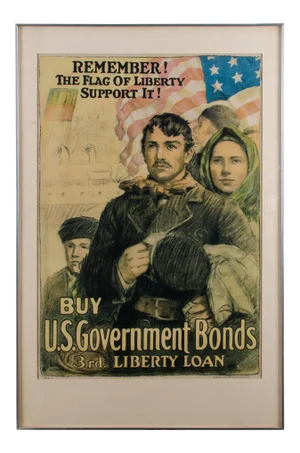 Early 20th Century Antique WWI 3rd Liberty Loan Remember the Flag of Liberty Poster