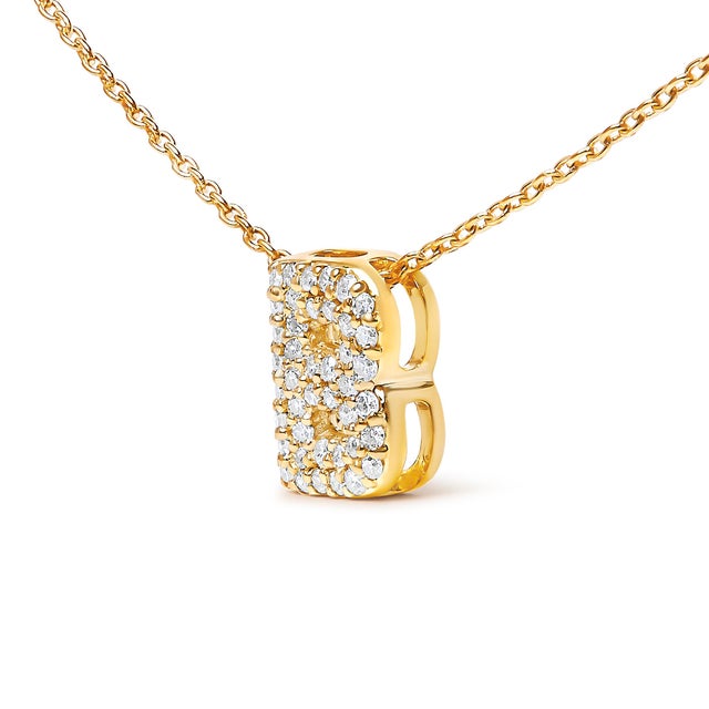 Contemporary 10K Yellow Gold Diamond Accent "B" Initial Bubble Pendant Necklace For Sale - Image 3 of 5