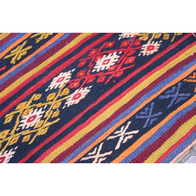1970s Rustic Striped Black Small Rug For Sale - Image 10 of 12