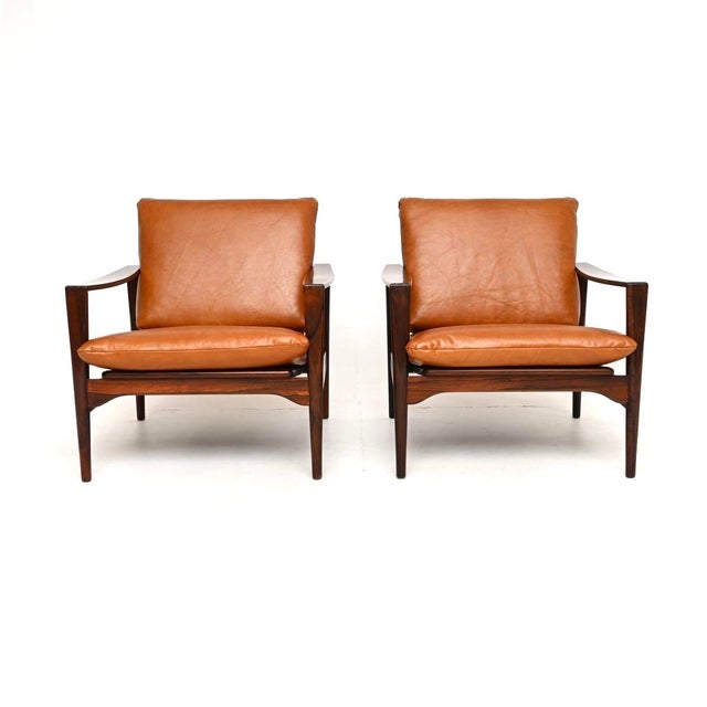Mid-Century Modern Vintage Danish Leather Chairs by Niels Koefoed for Koefoeds Hornslet, 1960, Set of 2 For Sale - Image 3 of 11