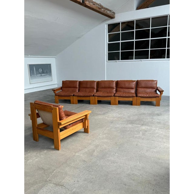 Modular Sectional Sofa in Pine and Leather, 1970s, Set of 6 For Sale - Image 12 of 18