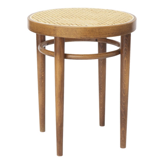 Mid-Century Modern Beech Bentwood Stool with Vienna Cane Seat, 1950s For Sale