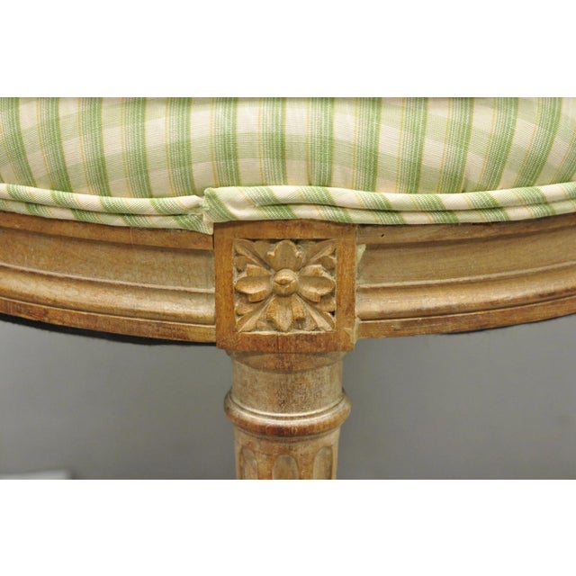 Vintage French Country Louis XVI Style Round Seat Carved Vanity Stool Chair For Sale - Image 4 of 11
