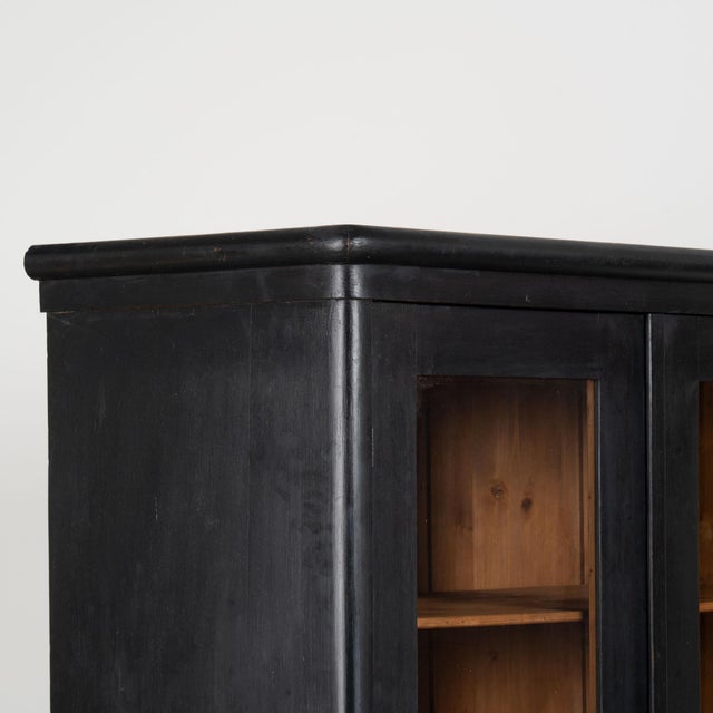 Pair of 20th Century Black Painted Pine Bookcase Display Cabinets For Sale - Image 4 of 11