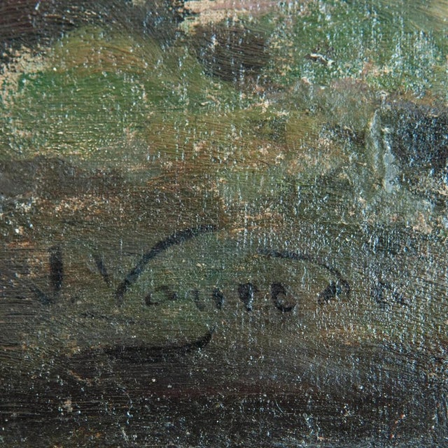 Joaquim Vayreda Y Vila, Barbizon School Women Washing by the Riverbank, 1800s, Oil on Canvas For Sale - Image 5 of 7