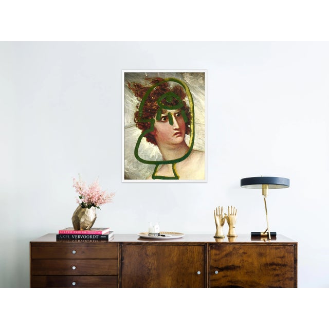Contemporary Green Face 1 Print by Virginia Chamlee in White Frame, XS For Sale - Image 3 of 4