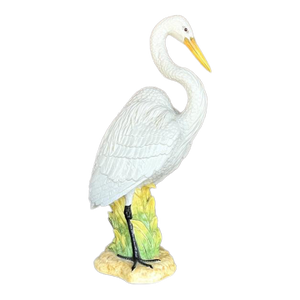 Vintage Coastal Monumental Glazed Ceramic Snowy Egret Sculpture