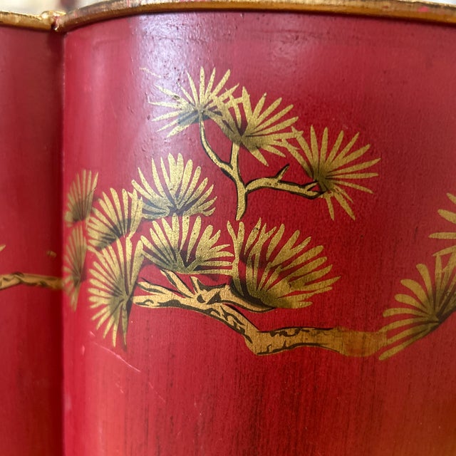 Vintage Red Chinoiserie Wastebin For Sale - Image 9 of 11