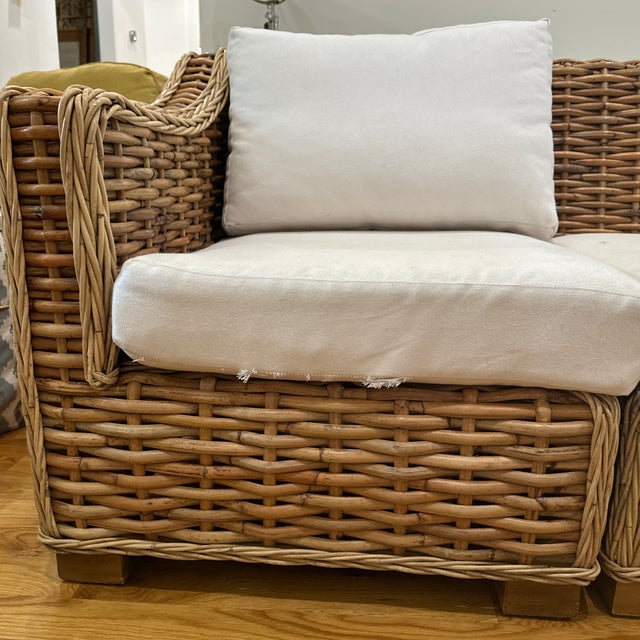 White Rowe Rattan With Braided Wicker Trim Sofa For Sale - Image 8 of 9