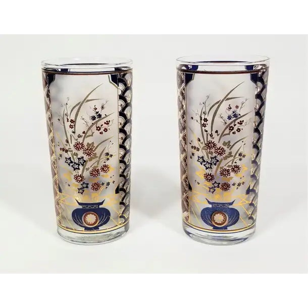 1970s Culver 22k Gold Signed Asian Inspired Design Glassware Barware 1970s Set of 8 For Sale - Image 5 of 10