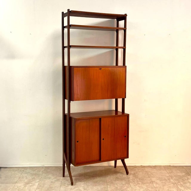 Italian Modular Teak Bookcase with Bar Compartment and Sliding Doors, 1960s For Sale - Image 13 of 13