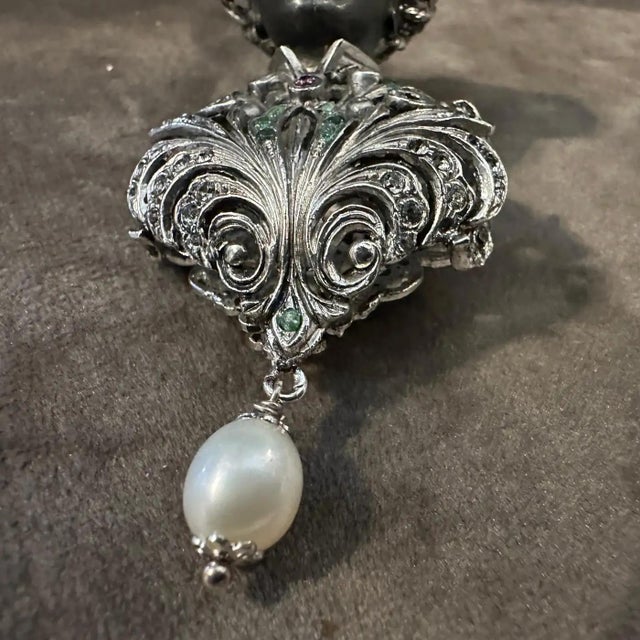 Amazing 1990s Sterling Silver and Precious Stones Italian Brooch For Sale - Image 12 of 12