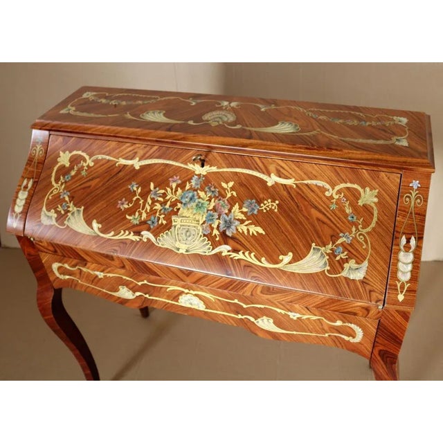 Finely Inlaid Flap Desk in Rococo Style, 1980s For Sale - Image 9 of 10