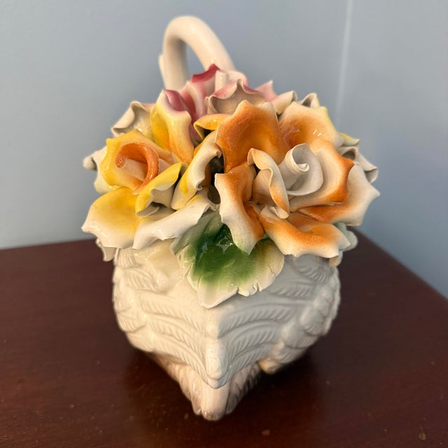 French Country Vintage Italian Capodimonte Porcelain Swan Centerpiece With Sculpted Rose Bouquet For Sale - Image 3 of 12