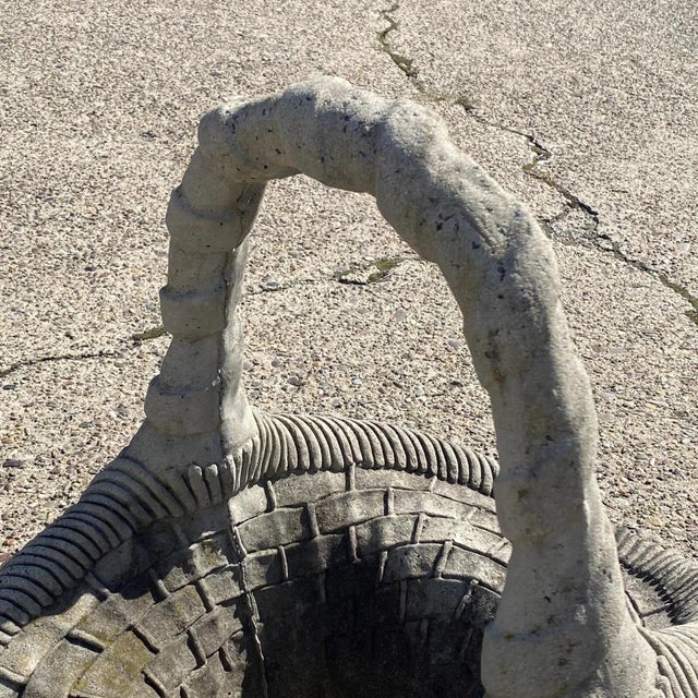 White Vintage Woven Basket With Handle Cast Concrete Stone Large Garden Planter Pot For Sale - Image 8 of 10