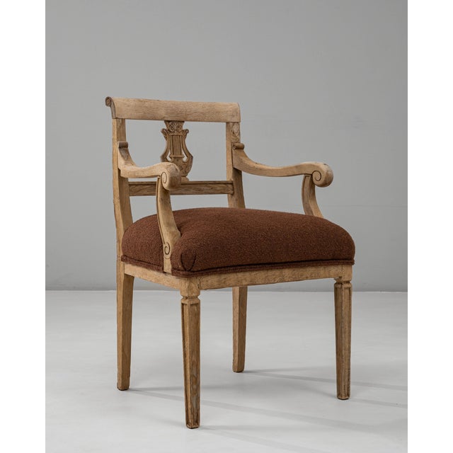 Wood 19th Century French Neoclassical Oak Upholstered Armchair With Lyre Back For Sale - Image 7 of 18