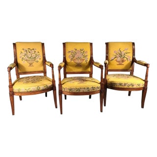 Antique French Armchairs in Directoire Style, 1800s, Set of 3 For Sale
